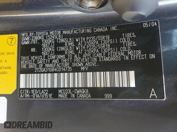 2004 Lexus RX 330 with VIN 2T2GA31U84C014735, listed as a Copart auction lot 51314065 with 131,559 mi miles and Salvage Title. Bid and sale history available at carsss.com. Image 13.