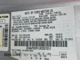 2018 Ford Fusion Titanium with VIN 3FA6P0D91JR207051, listed as a Copart auction lot 59539135 with 204,017 mi miles and Salvage title. Bid and sale history available at DreamBid. Image 12.