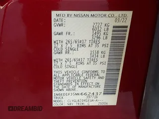 2022 Nissan Frontier SV with VIN 1N6ED1FJ5NN662437, listed as a IAAI auction lot 41584962 with 42,349 mi miles and . Bid and sale history available at DreamBid. Image 9.