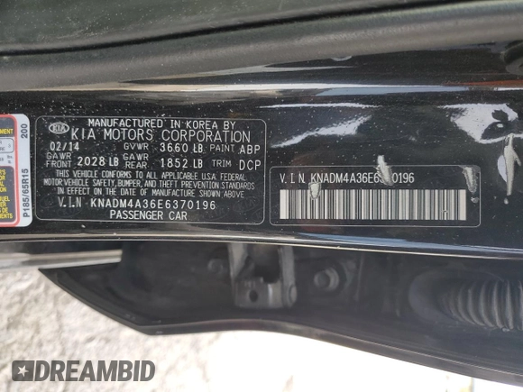 2014 Kia Rio LX with VIN KNADM4A36E6370196, listed as a Copart auction lot 52152155 with 123,672 mi miles and Salvage Title. Bid and sale history available at DreamBid. Image 13.