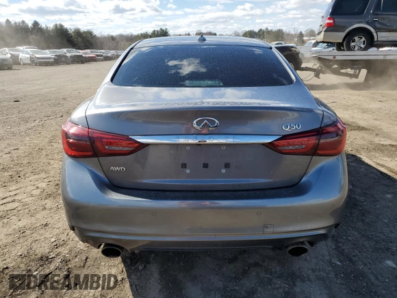 2021 Infiniti Q50 Luxe with VIN JN1EV7BR9MM750400, listed as a Copart auction lot 47427445 with 49,273 mi miles and Salvage Title. Bid and sale history available at carsss.com. Image 6.