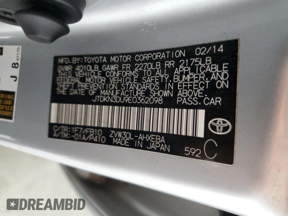 2014 Toyota Prius Four with VIN JTDKN3DU9E0362098, listed as a Copart auction lot 51856605 with 175,765 mi miles and Clean Title. Bid and sale history available at carsss.com. Image 12.