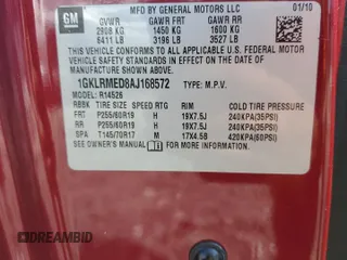 2010 GMC Acadia SLT1 with VIN 1GKLRMED8AJ168572, listed as a Copart auction lot 61465395 with 99,887 mi miles and Salvage title. Bid and sale history available at DreamBid. Image 13.