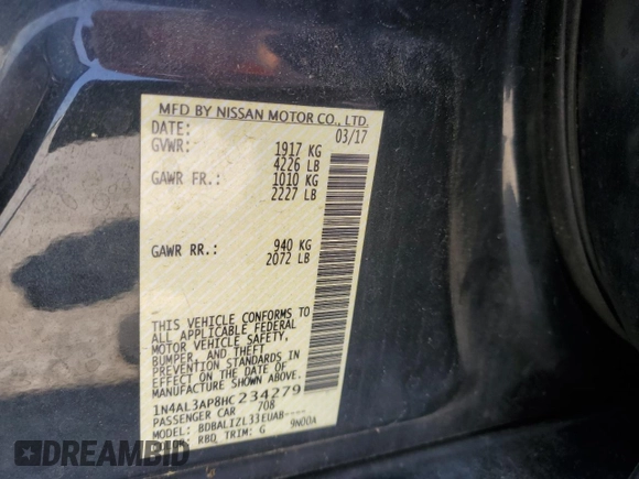 2017 Nissan Altima SV z VIN 1N4AL3AP8HC234279, wystawiony jako Copart lot #59305655 z przebiegiem 175 181 mil mil oraz Czysty tytuł • Clean title. Historia ofert i sprzedaży dostępna na DreamBid. Obrazek 12.