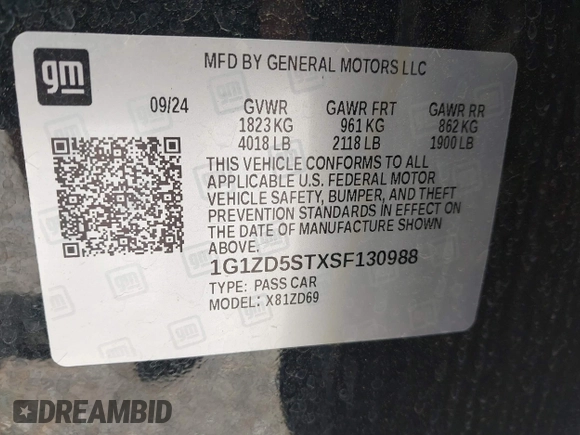 2025 Chevrolet Malibu LT with VIN 1G1ZD5STXSF130988, listed as a IAAI auction lot 42078943 with 14,048 mi miles and . Bid and sale history available at DreamBid. Image 9.