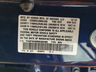 2021 Honda CR-V Touring z VIN 7FART6H99ME003463, wystawiony jako Copart lot #51236385 z przebiegiem 57 751 mil mil oraz Szkoda całkowita • Salvage title. Historia ofert i sprzedaży dostępna na DreamBid. Obrazek 15.