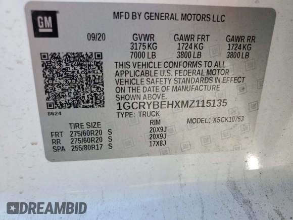 2021 Chevrolet Silverado 1500 with VIN 1GCRYBEHXMZ115135, listed as a Copart auction lot 54670185 with 32,849 mi miles and Salvage Title. Bid and sale history available at DreamBid. Image 12.