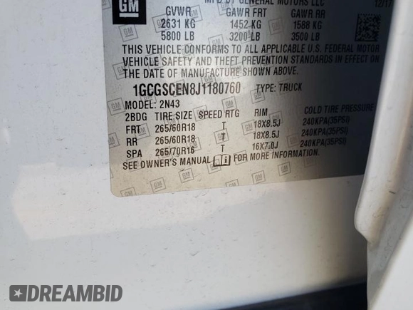 2018 Chevrolet Colorado 2WD LT with VIN 1GCGSCEN8J1180760, listed as a Copart auction lot 47417785 with 43,605 mi miles and Salvage title. Bid and sale history available at DreamBid. Image 14.