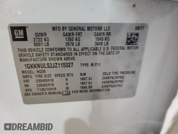 2018 GMC Acadia SLT with VIN 1GKKNULS2JZ115327, listed as a Copart auction lot 42874755 with 39,395 mi miles and Salvage Title. Bid and sale history available at DreamBid. Image 14.