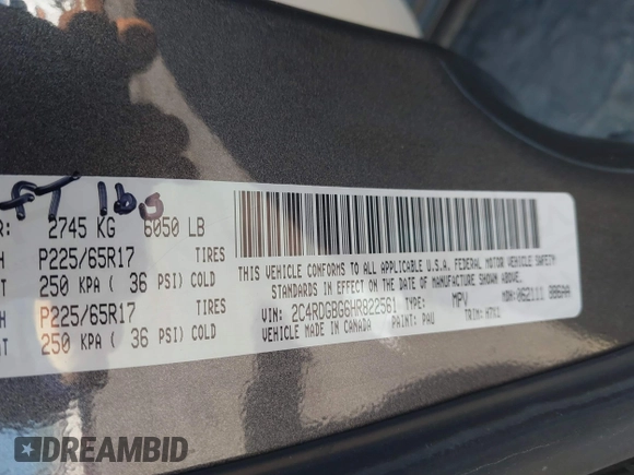 2017 Dodge Grand Caravan SE with VIN 2C4RDGBG6HR822561, listed as a IAAI auction lot 42133347 with 120,531 mi miles and . Bid and sale history available at DreamBid. Image 9.