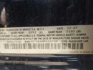 2008 Volkswagen Jetta S с VIN 3VWJZ71K68M104288, выставлен на аукционе IAAI как лот 42091861 с пробегом 205 549 миль миль и . История ставок и продаж доступна на DreamBid. Изображение 9.