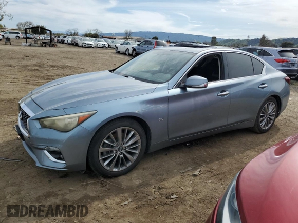 2018 Infiniti Q50 3.0t LUXE with VIN JN1EV7AP2JM360458, listed as a Copart auction lot 49479765 with 43,793 mi miles and Salvage Title. Bid and sale history available at carsss.com. Image 1.