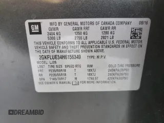 2017 GMC Terrain SLT with VIN 2GKFLUE34H6156349, listed as a Copart auction lot 49593695 with 82,334 mi miles and Salvage Title. Bid and sale history available at DreamBid. Image 13.