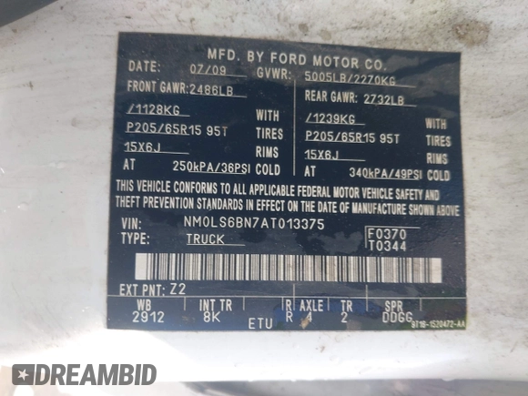 2010 Ford Transit Connect XLT with VIN NM0LS6BN7AT013375, listed as a IAAI auction lot 42159115 with Not provided miles and . Bid and sale history available at DreamBid. Image 9.