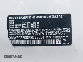 2024 BMW 3 Series 330e with VIN 3MW39FF00R8D79501, listed as a IAAI auction lot 41814127 with 17,392 mi miles. Bid and sale history available at carsss.com. Image 9.