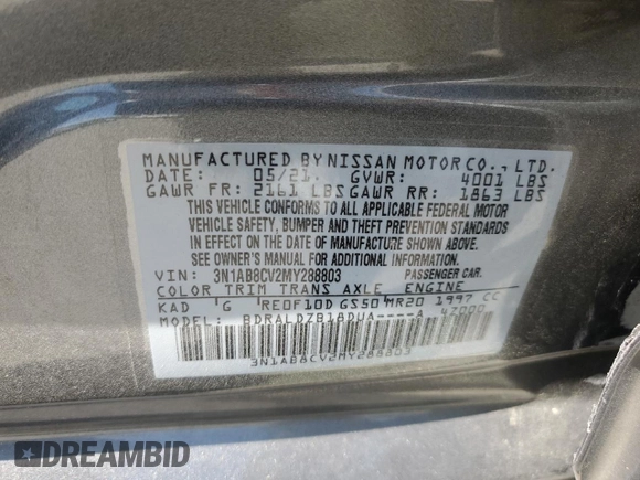 2021 Nissan Sentra SV with VIN 3N1AB8CV2MY288803, listed as a Copart auction lot 53004905 with 30,691 mi miles and Salvage Title. Bid and sale history available at DreamBid. Image 14.
