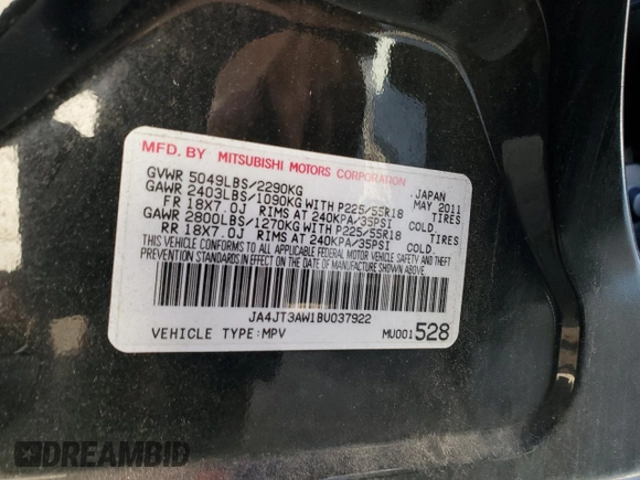 2011 Mitsubishi Outlander SE z VIN JA4JT3AW1BU037922, wystawiony jako Copart lot #48777005 z przebiegiem Nie podano mil oraz Czysty tytuł • Clean title. Historia ofert i sprzedaży dostępna na DreamBid. Obrazek 13.