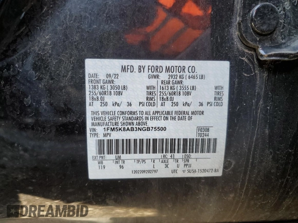 2022 Ford Police Interceptor Utility z VIN 1FM5K8AB3NGB75500, wystawiony jako Copart lot #48436845 z przebiegiem 35 870 mil mil oraz Szkoda całkowita • Salvage title. Historia ofert i sprzedaży dostępna na DreamBid. Obrazek 12.