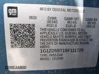 2025 Chevrolet Malibu LT with VIN 1G1ZD5ST1SF111729, listed as a IAAI auction lot 42218714 with 21,023 mi miles and . Bid and sale history available at DreamBid. Image 9.