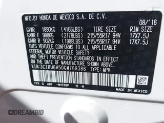 2016 Honda HR-V EX with VIN 3CZRU6H50GM769386, listed as a IAAI auction lot 42049121 with 25,228 mi miles. Bid and sale history available at carsss.com. Image 9.