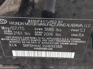 2016 Hyundai Elantra SE with VIN 5NPDH4AE3GH692568, listed as a IAAI auction lot 41110580 with 35,103 mi miles. Bid and sale history available at carsss.com. Image 9.
