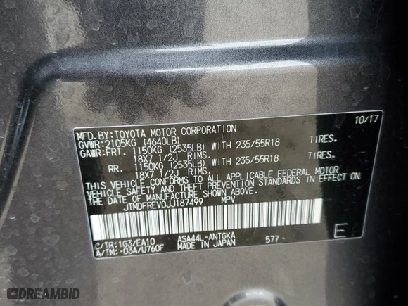 2018 Toyota RAV4 Limited with VIN JTMDFREV0JJ187499, listed as a Copart auction lot 53504035 with 71,250 mi miles and Salvage Title. Bid and sale history available at carsss.com. Image 13.