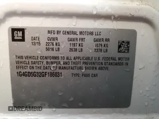 2016 Buick LaCrosse Premium I with VIN 1G4GD5G32GF186031, listed as a Copart auction lot 57243605 with 141,149 mi miles and Non repairable. Bid and sale history available at DreamBid. Image 12.