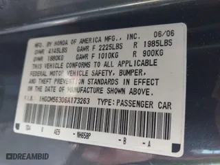 2006 Honda Accord Sdn LX SE with VIN 1HGCM56306A173263, listed as a IAAI auction lot 41919931 with 229,694 mi miles. Bid and sale history available at carsss.com. Image 9.