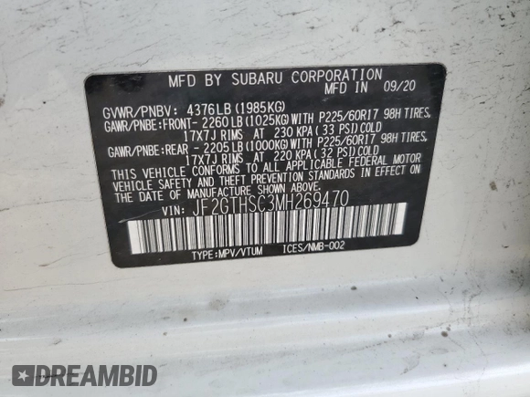 2021 Subaru Crosstrek Special Sports z VIN JF2GTHSC3MH269470, wystawiony jako Copart lot #55569685 z przebiegiem 56 665 mil mil oraz Szkoda całkowita • Salvage title. Historia ofert i sprzedaży dostępna na DreamBid. Obrazek 12.