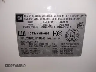 2018 GMC Sierra 1500 SLE z VIN 3GTU2MEC5JG104843, wystawiony jako IAAI lot #42447744 z przebiegiem 136 874 mil mil oraz . Historia ofert i sprzedaży dostępna na DreamBid. Obrazek 9.