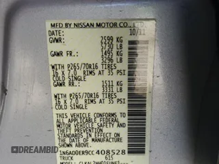 2012 Nissan Frontier SV с VIN 1N6AD0ER9CC408528, выставлен на аукционе Copart как лот 59989995 с пробегом 96 787 миль миль и Списание • Salvage title. История ставок и продаж доступна на DreamBid. Изображение 13.