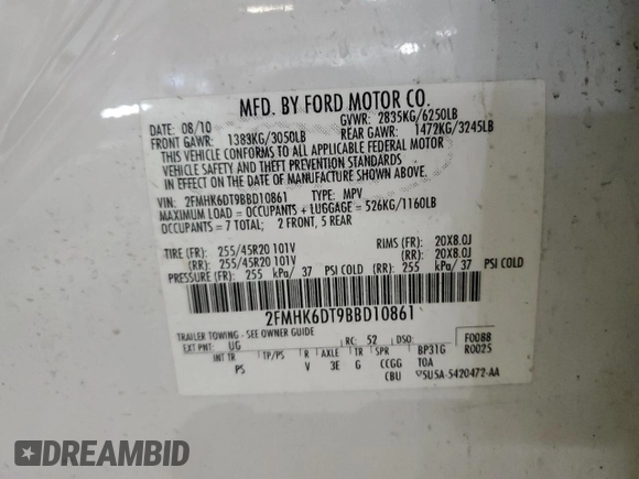 2011 Ford Flex Limited w/Ecoboost with VIN 2FMHK6DT9BBD10861, listed as a Copart auction lot 46278295 with 277,170 mi miles and Salvage Title. Bid and sale history available at carsss.com. Image 15.