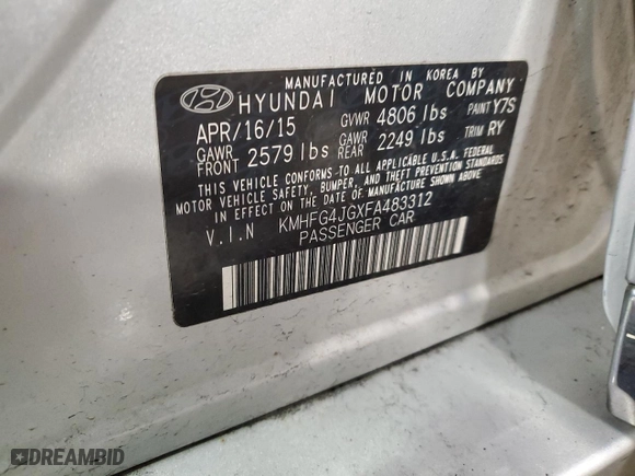 2015 Hyundai Azera with VIN KMHFG4JGXFA483312, listed as a Copart auction lot 51592085 with 92,219 mi miles and Salvage Title. Bid and sale history available at carsss.com. Image 13.
