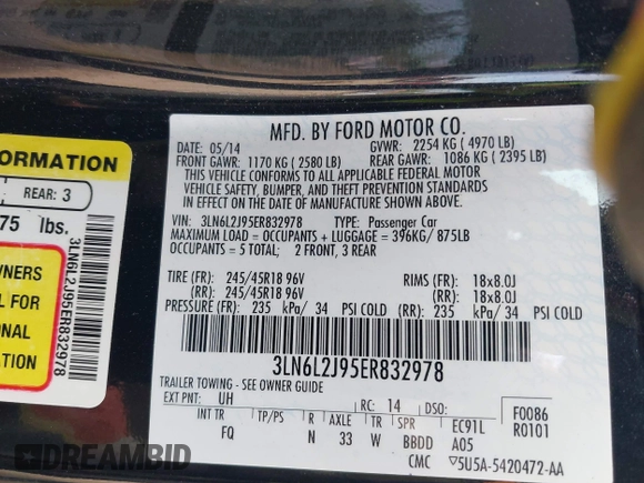 2014 Lincoln MKZ with VIN 3LN6L2J95ER832978, listed as a IAAI auction lot 42150806 with 80,319 mi miles. Bid and sale history available at carsss.com. Image 9.