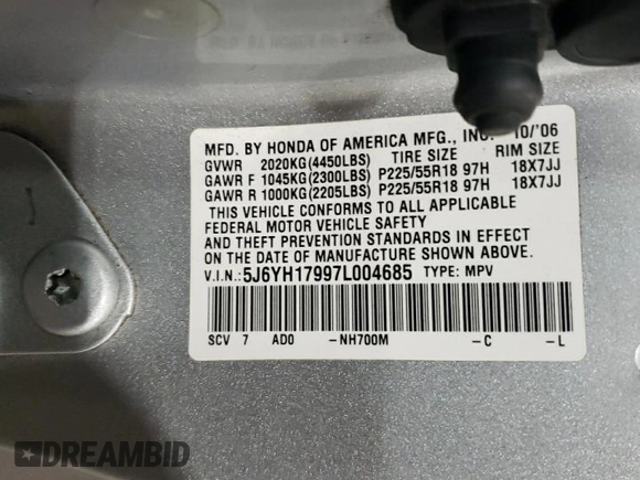 2007 Honda Element with VIN 5J6YH17997L004685, listed as a Copart auction lot 86116224 with 165,535 mi miles and Salvage Title. Bid and sale history available at DreamBid. Image 13.
