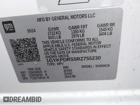 2024 Cadillac XT6 AWD Premium Luxury with VIN 1GYKPDRS5RZ755230, listed as a IAAI auction lot 41219059 with Not Provided miles. Bid and sale history available at carsss.com. Image 9.