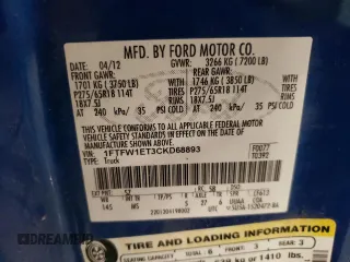 2012 Ford F-150 XL with VIN 1FTFW1ET3CKD68893, listed as a Copart auction lot 74449654 with 161,232 mi miles and Salvage title. Bid and sale history available at DreamBid. Image 12.