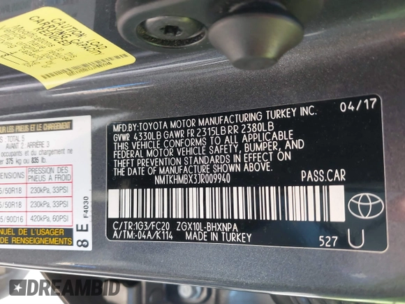 2018 Toyota C-HR XLE with VIN NMTKHMBX3JR009940, listed as a IAAI auction lot 41840885 with 71,155 mi miles. Bid and sale history available at carsss.com. Image 9.