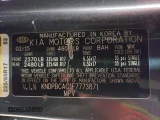 2015 Kia Sportage LX with VIN KNDPBCAC1F7773871, listed as a Copart auction lot 42285355 with 163,646 mi miles and Salvage Title. Bid and sale history available at carsss.com. Image 13.