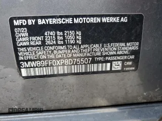 2023 BMW 3 Series 330i xDrive with VIN 3MW89FF0XP8D75507, listed as a Copart auction lot 43062285 with 34,396 mi miles and Salvage Title. Bid and sale history available at carsss.com. Image 12.