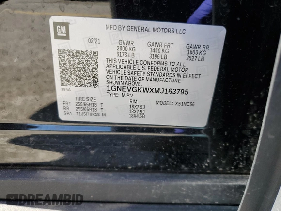 2021 Chevrolet Traverse LT Cloth z VIN 1GNEVGKWXMJ163795, wystawiony jako Copart lot #51972485 z przebiegiem 28 043 mil mil oraz Szkoda całkowita • Salvage title. Historia ofert i sprzedaży dostępna na DreamBid. Obrazek 13.