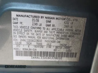 2006 Nissan Altima 2.5 S with VIN 1N4AL11D16C228010, listed as a IAAI auction lot 41893733 with 1 mi miles. Bid and sale history available at carsss.com. Image 9.