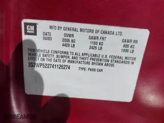 2004 Pontiac Grand Prix GT1 with VIN 2G2WP522741126274, listed as a IAAI auction lot 41439519 with 86,643 mi miles. Bid and sale history available at carsss.com. Image 9.