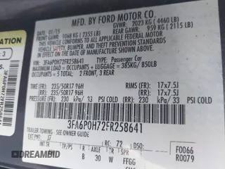 2015 Ford Fusion SE with VIN 3FA6P0H72FR258641, listed as a IAAI auction lot 42336660 with 276,647 mi miles and . Bid and sale history available at DreamBid. Image 9.