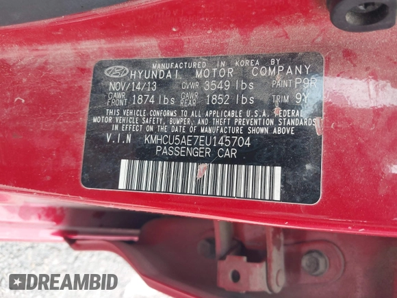 2014 Hyundai Accent SE z VIN KMHCU5AE7EU145704, wystawiony jako IAAI lot #42357042 z przebiegiem 96 773 mil mil oraz . Historia ofert i sprzedaży dostępna na DreamBid. Obrazek 9.