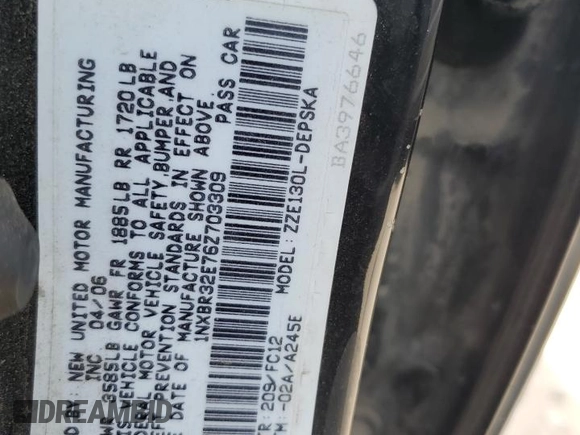 2006 Toyota Corolla CE with VIN 1NXBR32E76Z703309, listed as a Copart auction lot 53404815 with 296,892 mi miles and Clean Title. Bid and sale history available at DreamBid. Image 12.