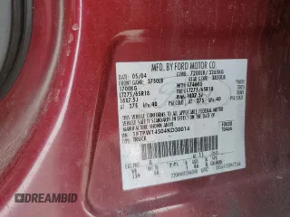 2004 Ford F-150 XLT z VIN 1FTPW14504KD30014, wystawiony jako Copart lot #62079815 z przebiegiem 184 653 mil mil oraz Szkoda całkowita • Salvage title. Historia ofert i sprzedaży dostępna na DreamBid. Obrazek 12.