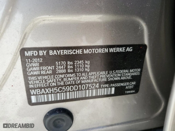 2013 BMW 5 Series 528i xDrive with VIN WBAXH5C59DD107524, listed as a Copart auction lot 49342625 with 99,093 mi miles and Clean Title. Bid and sale history available at carsss.com. Image 12.