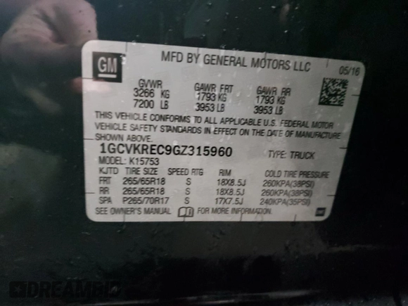 2016 Chevrolet Silverado 1500 LT with VIN 1GCVKREC9GZ315960, listed as a Copart auction lot 48661275 with 120,006 mi miles and Clean Title. Bid and sale history available at DreamBid. Image 12.