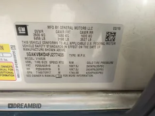 2015 Buick Enclave Leather with VIN 5GAKVBKD4FJ277406, listed as a IAAI auction lot 42020127 with Not Provided miles and . Bid and sale history available at carsss.com. Image 9.